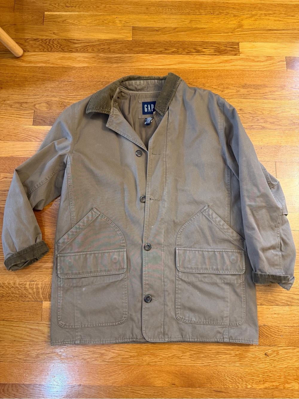 Vintage Gap Canvas Chore Coat Corduroy Collar/Cuffs Utility Pockets - Size Large